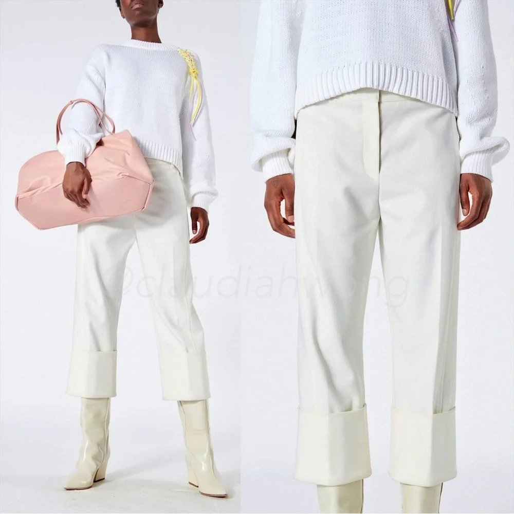 TIBI Anson Cuffed Nerd Wide Leg Pants in Ivory White - Picture 1 of 11